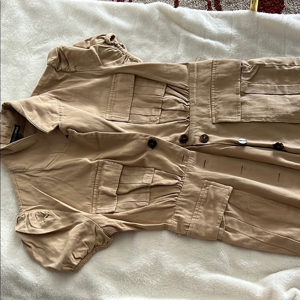 Fashion Nova Tan Button-Up Dress